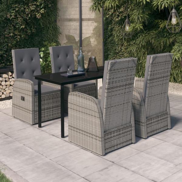 ARDEBO.de - 5-tlg. Garten-Essgruppe mit Kissen Grau