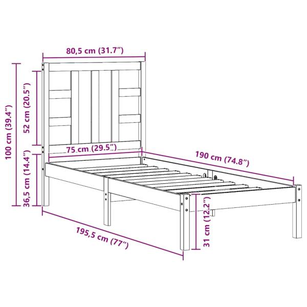Massivholzbett Schwarz 75x190 cm