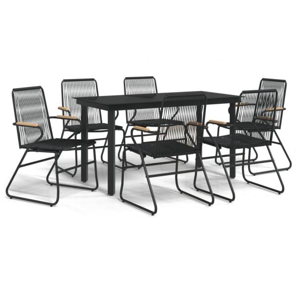 7-tlg. Garten-Essgruppe Schwarz PVC-Rattan
