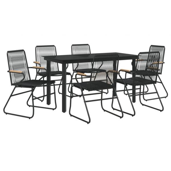 7-tlg. Garten-Essgruppe Schwarz PVC-Rattan