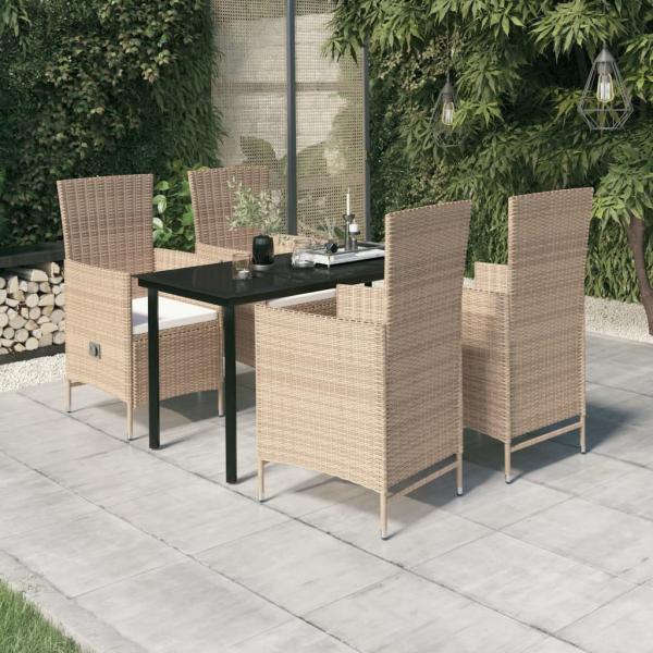 ARDEBO.de - 5-tlg. Garten-Essgruppe mit Kissen Beige