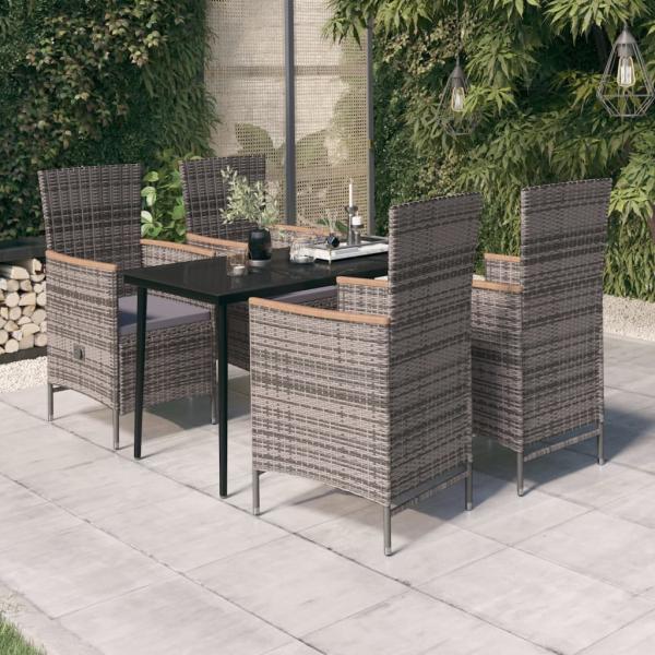 ARDEBO.de - 5-tlg. Garten-Essgruppe mit Kissen Grau