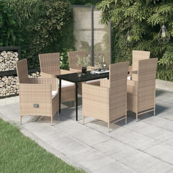 ARDEBO.de - 7-tlg. Garten-Essgruppe mit Kissen Beige