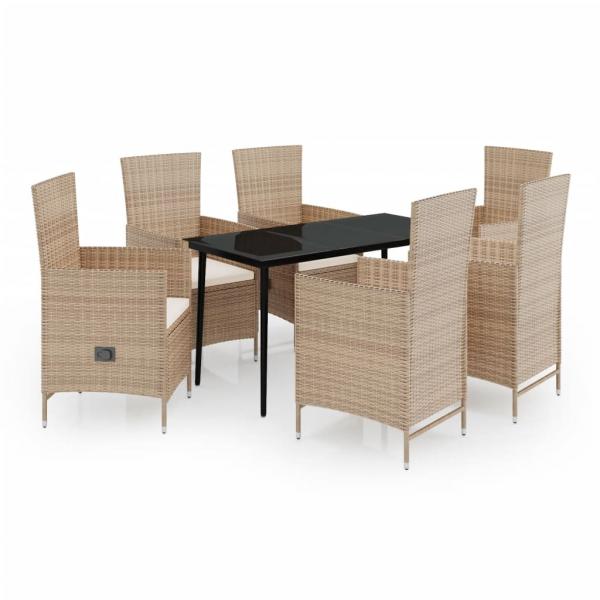 7-tlg. Garten-Essgruppe mit Kissen Beige