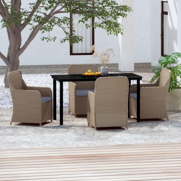 ARDEBO.de - 5-tlg. Garten-Essgruppe mit Kissen Braun