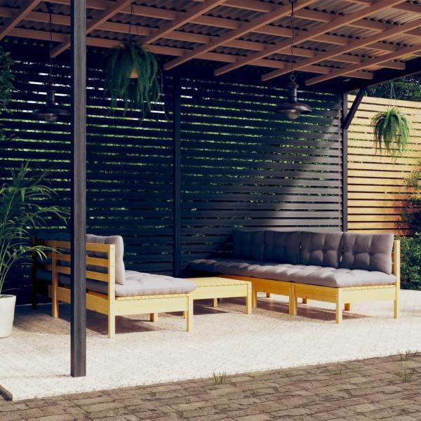 ARDEBO.de - 8-tlg. Garten-Lounge-Set mit Grauen Kissen Kiefernholz