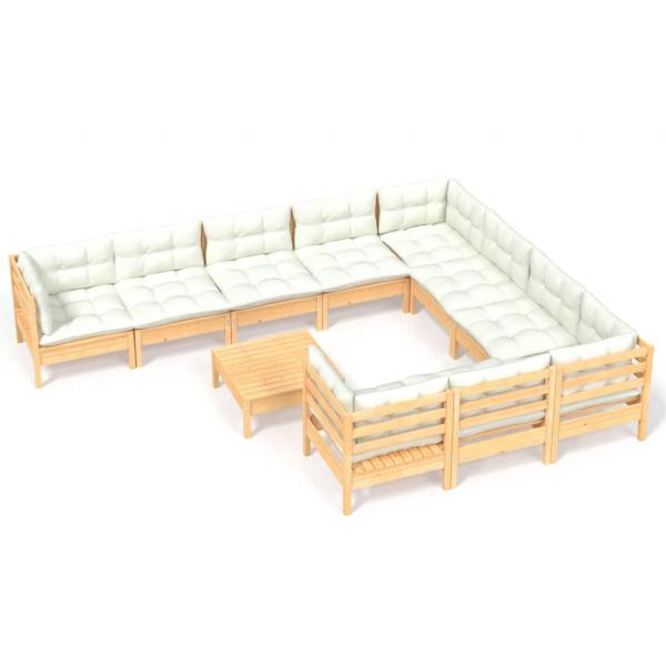ARDEBO.de - 11-tlg. Garten-Lounge-Set mit Creme Kissen Kiefernholz
