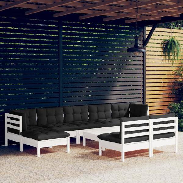 ARDEBO.de - 10-tlg. Garten-Lounge-Set mit Kissen Weiß Kiefernholz