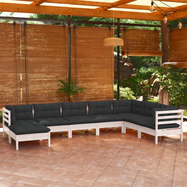 ARDEBO.de - 8-tlg. Garten-Lounge-Set mit Kissen Weiß Kiefer Massivholz