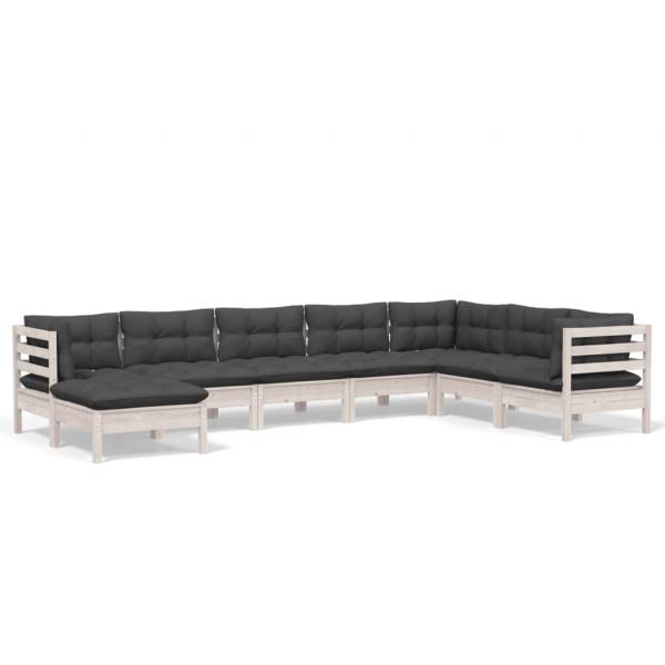 8-tlg. Garten-Lounge-Set mit Kissen Weiß Kiefer Massivholz