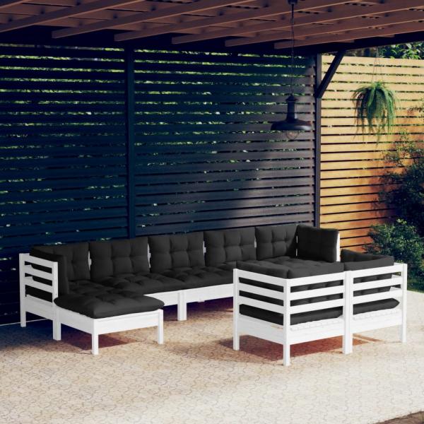 ARDEBO.de - 9-tlg. Garten-Lounge-Set mit Kissen Weiß Kiefer Massivholz
