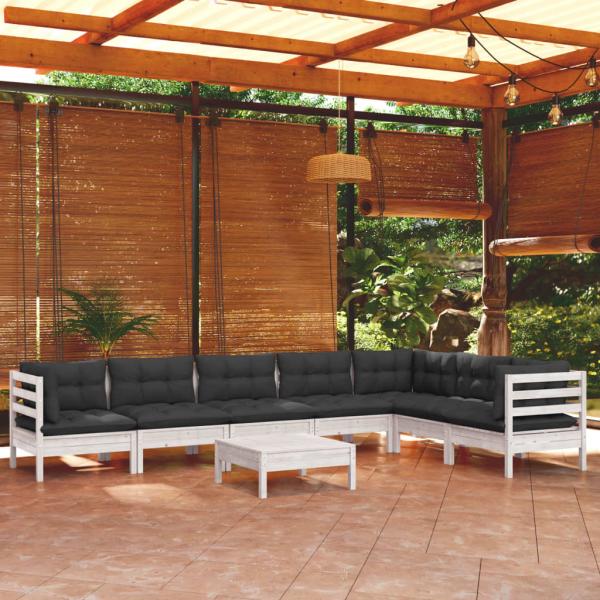 ARDEBO.de - 8-tlg. Garten-Lounge-Set mit Kissen Weiß Kiefer Massivholz