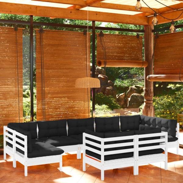 ARDEBO.de - 9-tlg. Garten-Lounge-Set mit Kissen Weiß Kiefer Massivholz