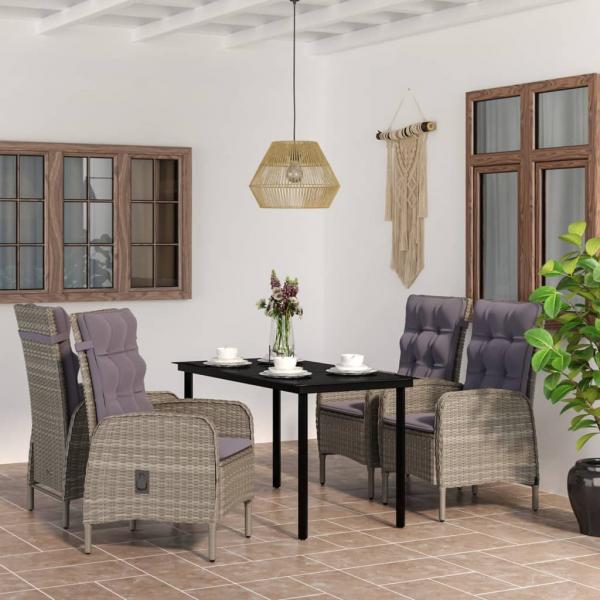 ARDEBO.de - 5-tlg. Garten-Essgruppe mit Kissen Grau und Schwarz
