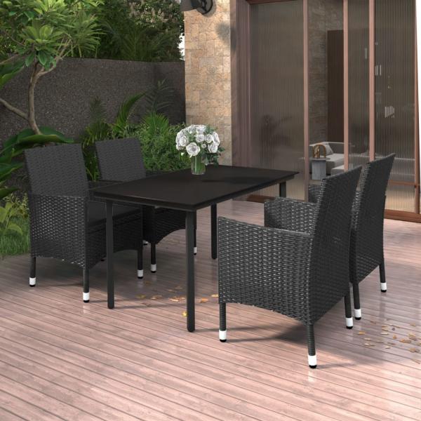 ARDEBO.de - 5-tlg. Garten-Essgruppe mit Auflagen Poly Rattan und Glas