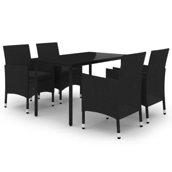 5-tlg. Garten-Essgruppe mit Auflagen Poly Rattan und Glas
