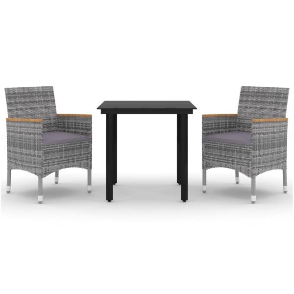 3-tlg. Garten-Essgruppe mit Auflagen Poly Rattan und Glas