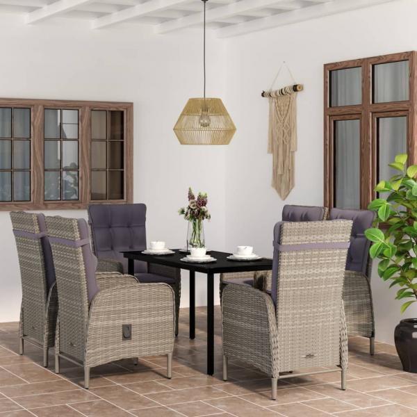 ARDEBO.de - 7-tlg. Garten-Essgruppe mit Kissen Grau und Schwarz