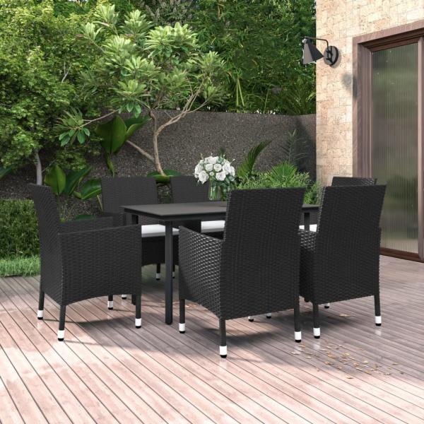 ARDEBO.de - 7-tlg. Garten-Essgruppe mit Auflagen Poly Rattan und Glas