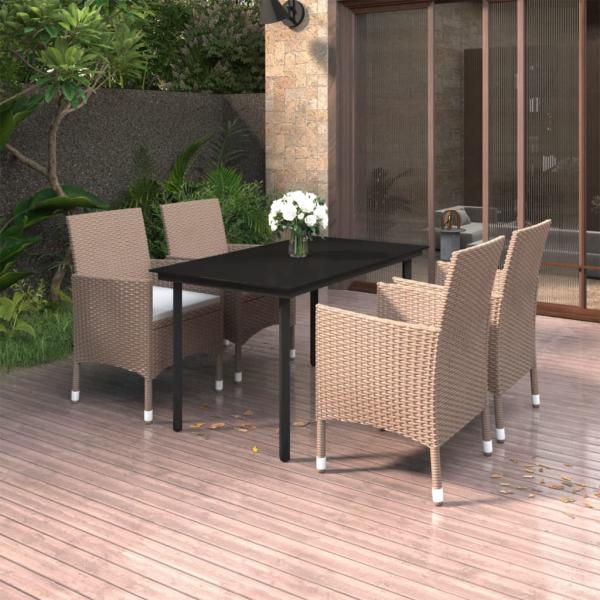 ARDEBO.de - 5-tlg. Garten-Essgruppe mit Auflagen Poly Rattan und Glas