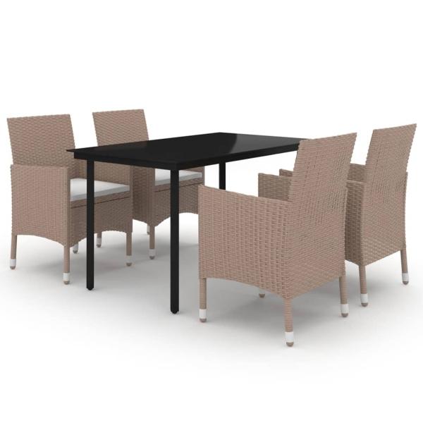 5-tlg. Garten-Essgruppe mit Auflagen Poly Rattan und Glas