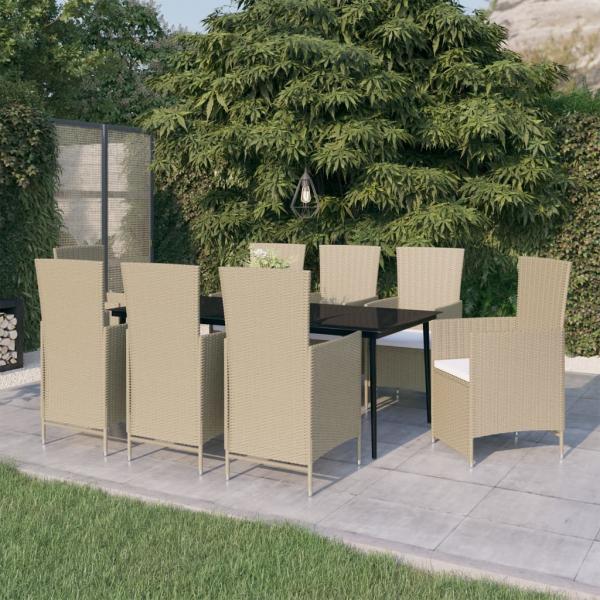 ARDEBO.de - 9-tlg. Garten-Essgruppe mit Auflagen Beige