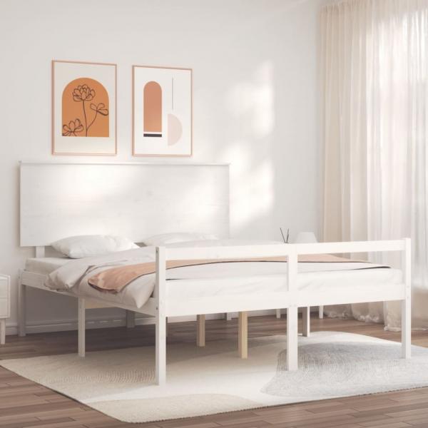ARDEBO.de - Seniorenbett mit Kopfteil Weiß Kingsize Massivholz
