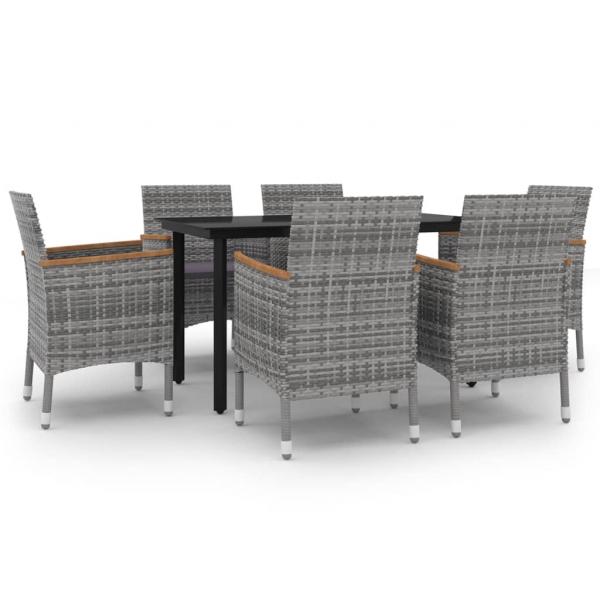 7-tlg. Garten-Essgruppe mit Auflagen Poly Rattan und Glas