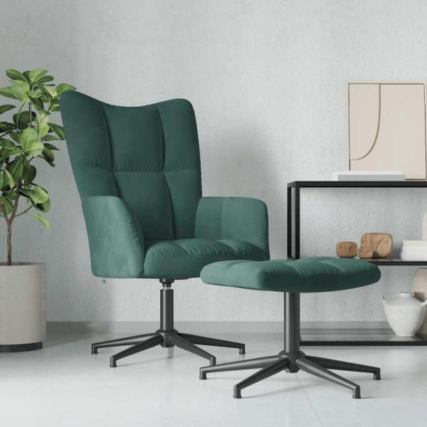 ARDEBO.de - Relaxsessel mit Hocker Dunkelgrün Samt