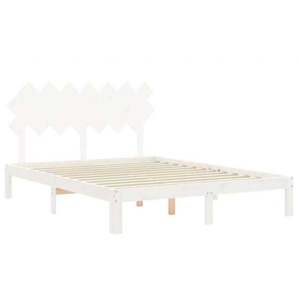 Massivholzbett mit Kopfteil Weiß 140x190 cm