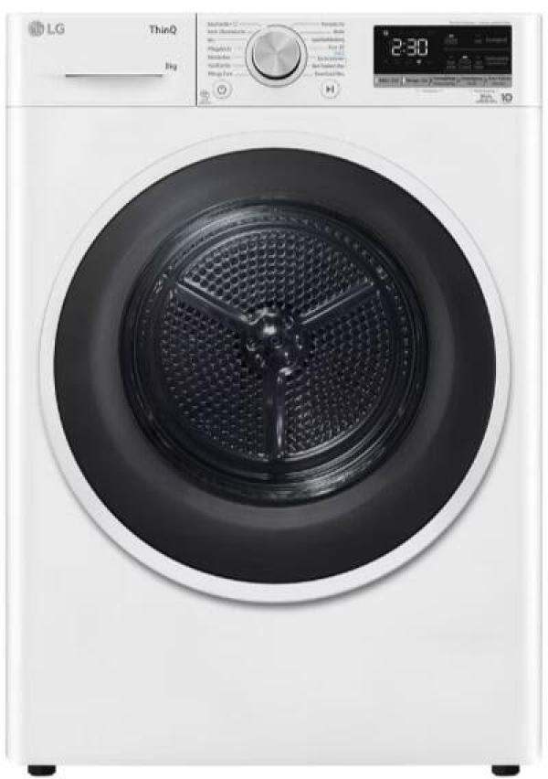 ARDEBO.de LG RT80V9 A+++ 8 kg Wärmepumpentrockner, 60 cm breit, LED-Display, Auto-Funktion, WIFI, selbstreinigender Kondensator, DUAL Inverter-Wärmepumpe®, Allergy Care, weiß