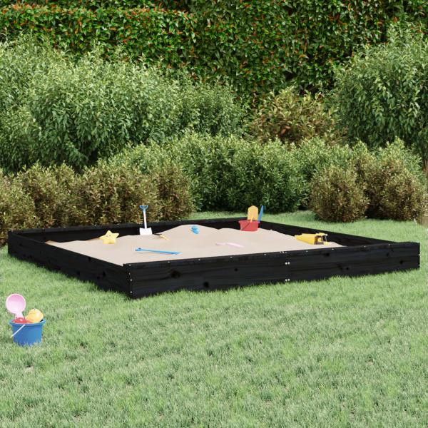 ARDEBO.de - Sandkasten mit Sitzen Schwarz Quadratisch Massivholz Kiefer