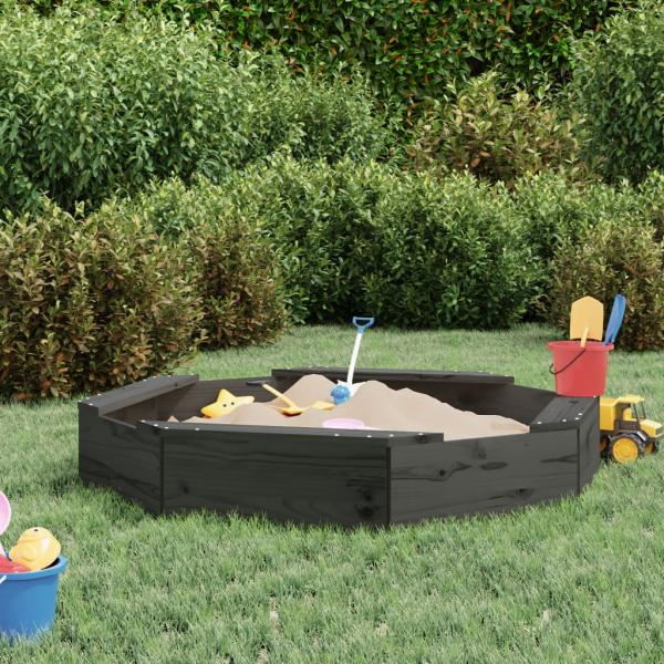 ARDEBO.de - Sandkasten mit Sitzen Grau Achteck Massivholz Kiefer
