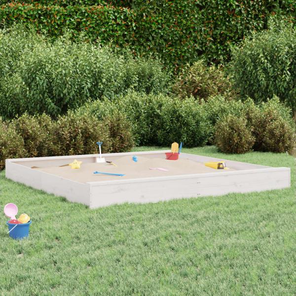 ARDEBO.de - Sandkasten mit Sitzen Weiß Quadratisch Massivholz Kiefer
