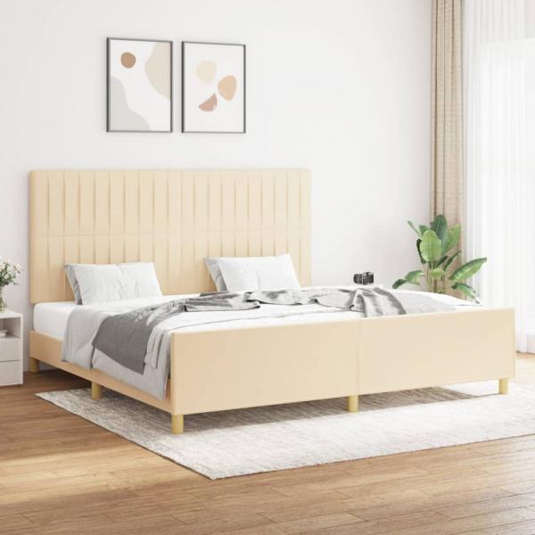 ARDEBO.de - Bettgestell mit Kopfteil Creme 200x200 cm Stoff