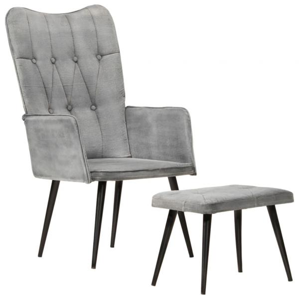 ARDEBO.de - Ohrensessel mit Hocker Grau Vintage Canvas