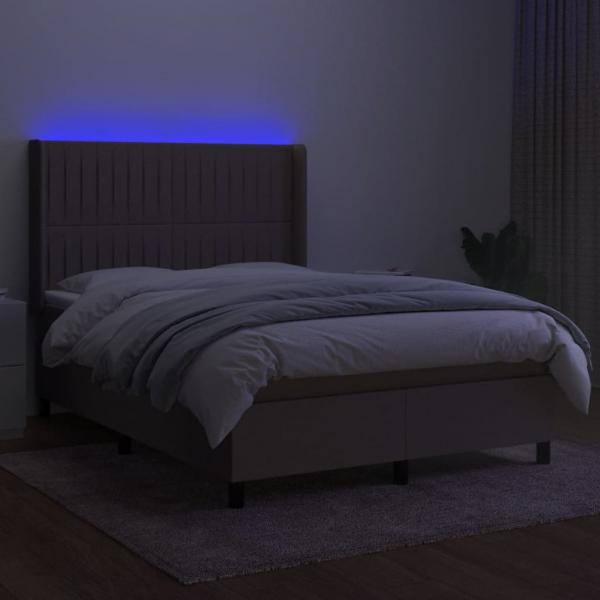 Boxspringbett mit Matratze & LED Taupe 140x200 cm Stoff