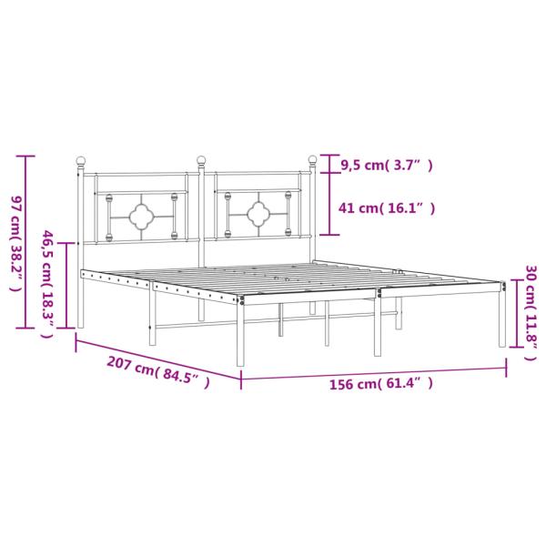 Bettgestell mit Kopfteil Metall Schwarz 150x200 cm