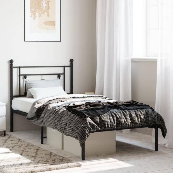 ARDEBO.de - Bettgestell mit Kopfteil Metall Schwarz 90x190 cm