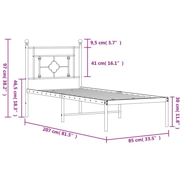 Bettgestell mit Kopfteil Metall Schwarz 80x200 cm