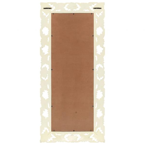 Spiegel Handgeschnitzt Weiß 110x50 cm Massivholz Mango
