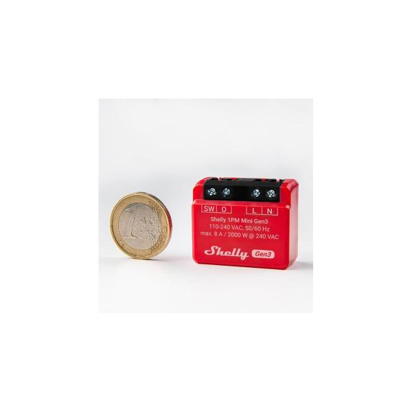 Shelly 1PM Mini Gen3 Relais, Schalter, WLAN, Bluetooth, 1 Kanal 8 A, mit Leistungsmessung, Unterputz (Shelly_1PM_Mini_G3)