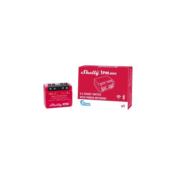 Shelly 1PM Mini Gen3 Relais, Schalter, WLAN, Bluetooth, 1 Kanal 8 A, mit Leistungsmessung, Unterputz (Shelly_1PM_Mini_G3)