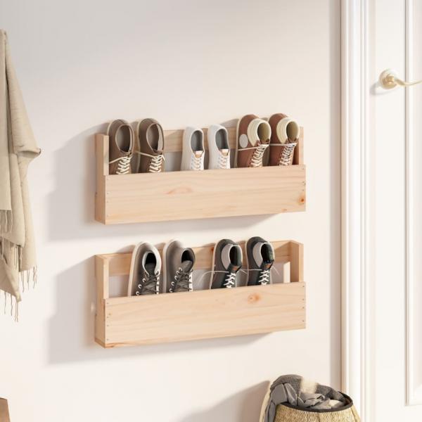 ARDEBO.de - Wand-Schuhregale 2 Stk. 59x9x23 cm Massivholz Kiefer