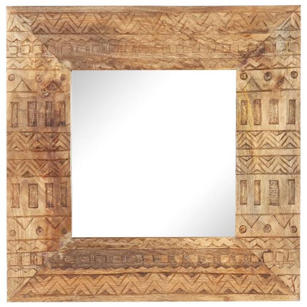 Handgeschnitzter Spiegel 50x50x2,5 cm Massivholz Mango