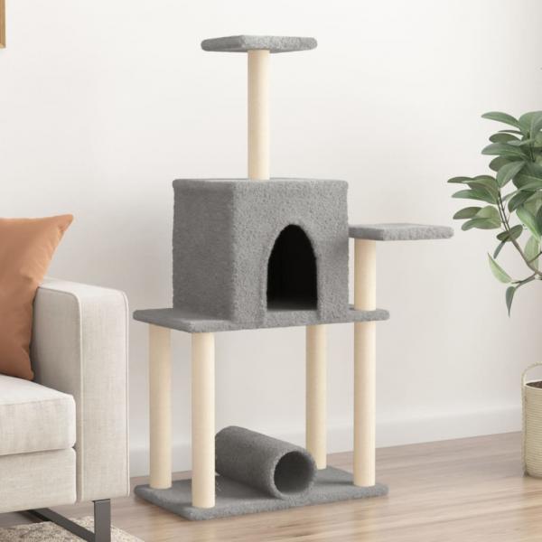 ARDEBO.de - Kratzbaum mit Sisal-Kratzsäulen Hellgrau 122 cm
