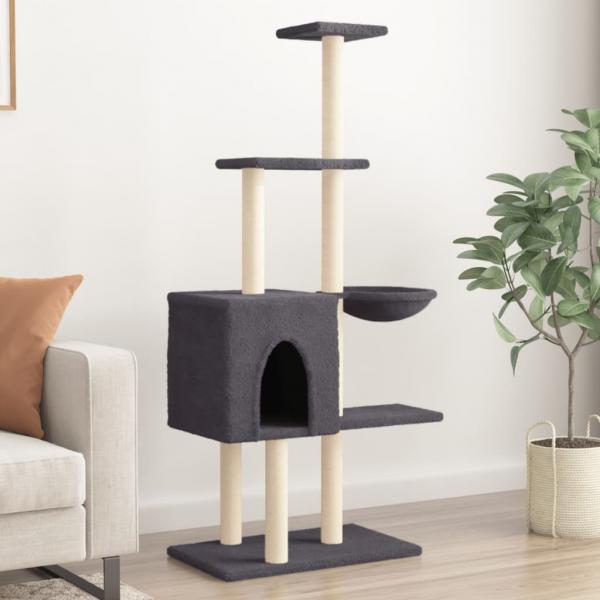 ARDEBO.de - Kratzbaum mit Sisal-Kratzsäulen Dunkelgrau 145 cm