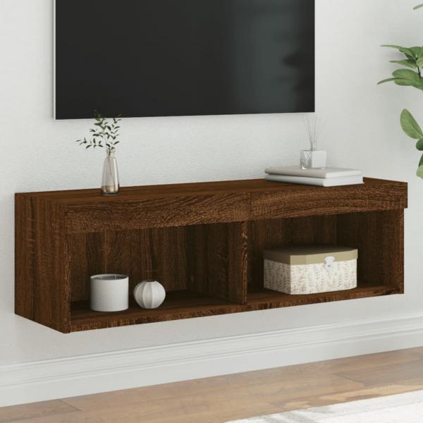 ARDEBO.de - TV-Schrank mit LED-Leuchten Braun Eichen-Optik 100x30x30 cm