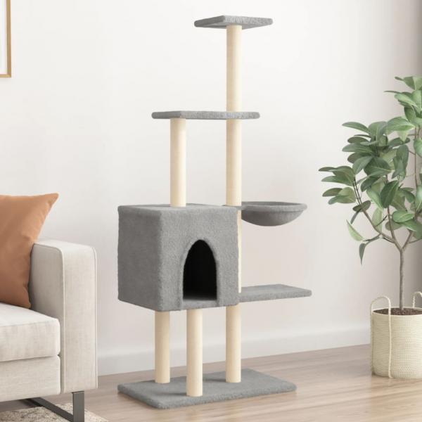 ARDEBO.de - Kratzbaum mit Sisal-Kratzsäulen Hellgrau 145 cm
