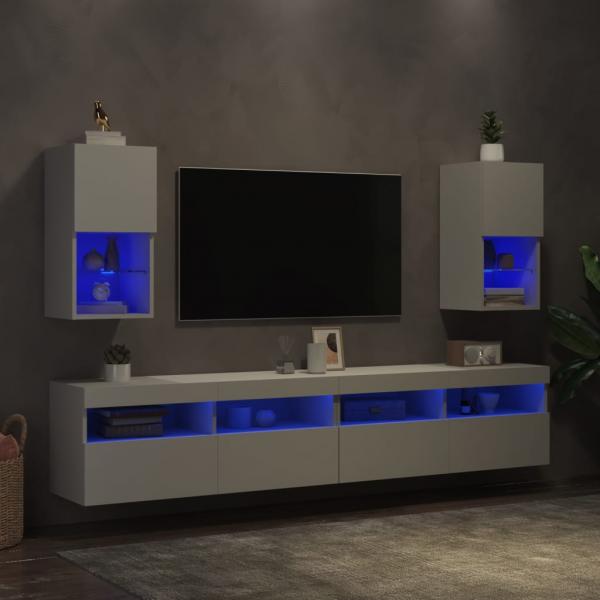 TV-Schränke mit LED-Leuchten 2 Stk. Weiß 30,5x30x60 cm